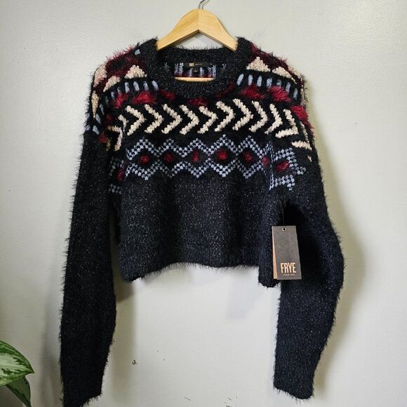 NWT FRYE NORDIC CREW NECK SEMI CROPPED PULLOVER SWEATER - Picture 1 of 15